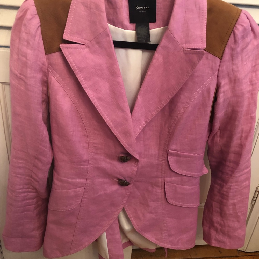 Smythe leather equestrian blazer linen size 6 read description